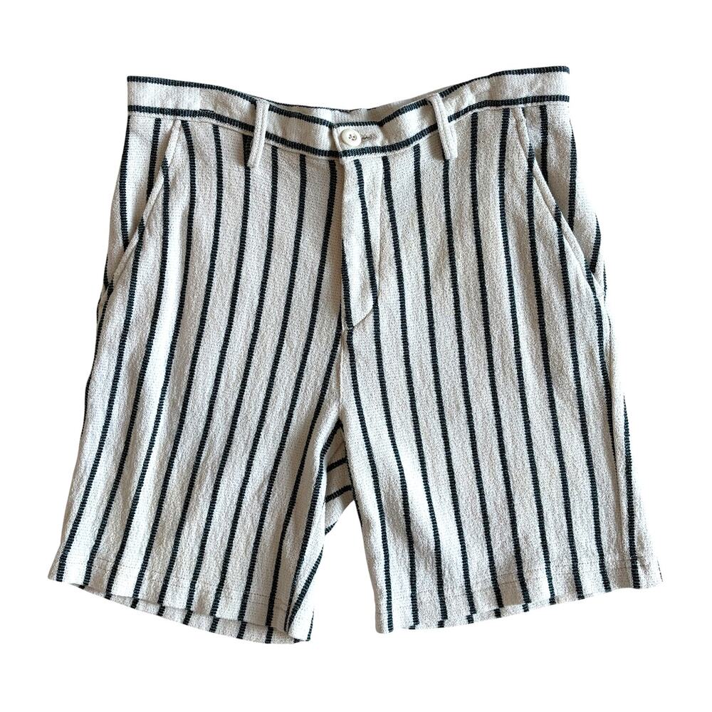 Zara Men's Textured Striped Shorts Sz 30 Knit Dark Green/Creme Summer Resort